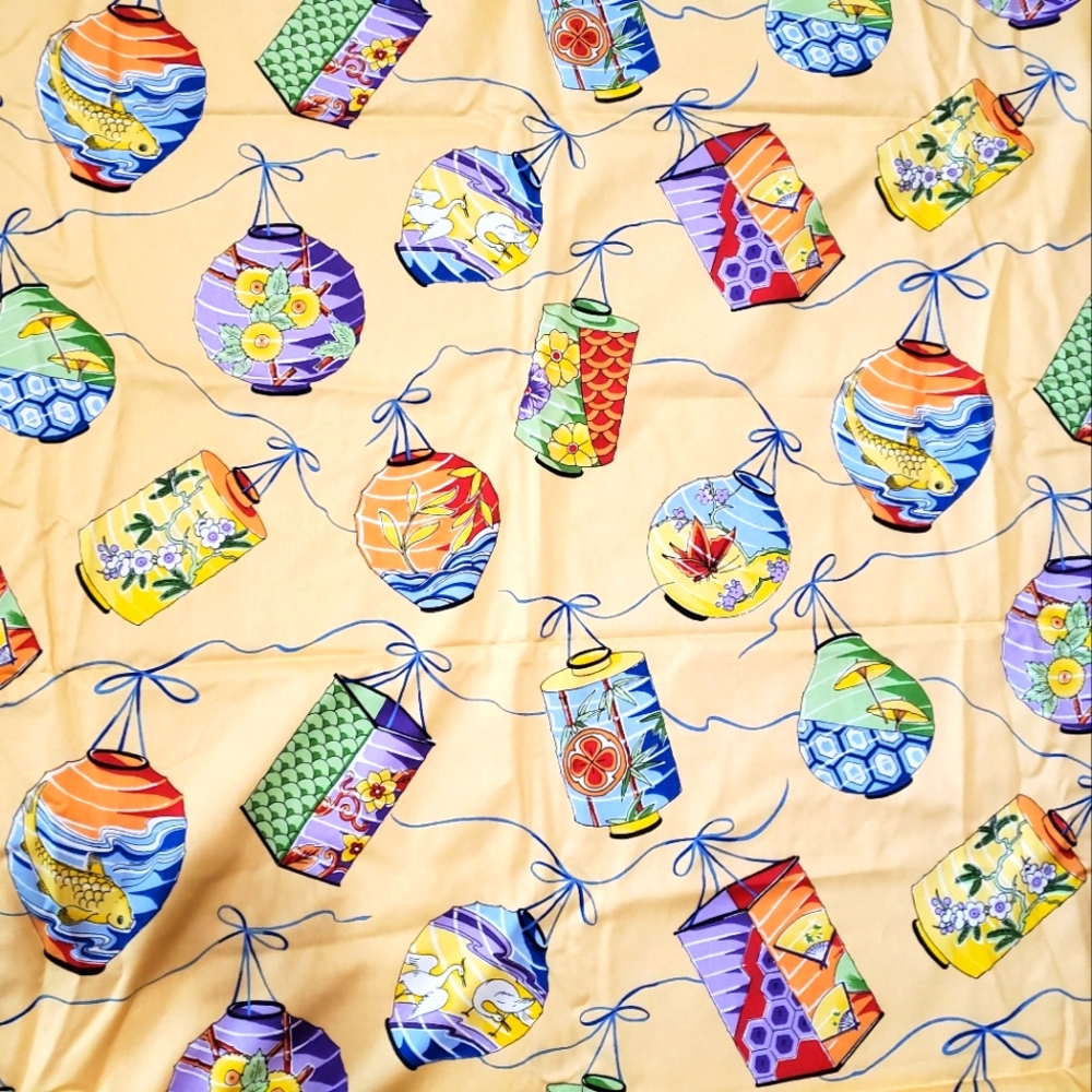 4+ yards yellow multi home decorating fabric. Asian/Japanese. 53" wide Duralee